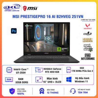 Laptop MSI PrestigePro 16 AI B2HVEG-251VN Laptop MSI PrestigePro 16 AI B2HVEG-251VN