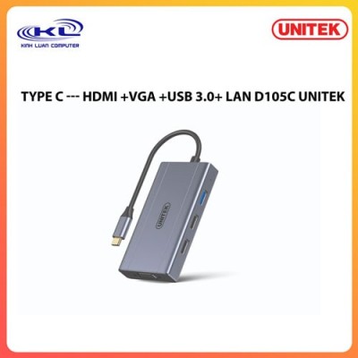 Type-C -> USB + HDMI + VGA + LAN + PD 100W UNITEK D105C